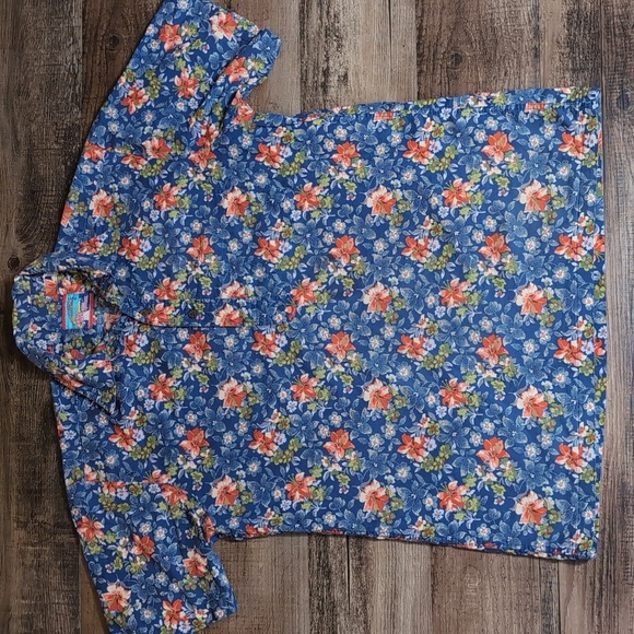 Joe Kealoha by Reyn Spooner Floral Pop Over Tunic Size Small In Blue And Red - Picture 1 of 8